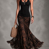 Suzette | Tweedelige set met zwarte top en bohemian maxi-rok