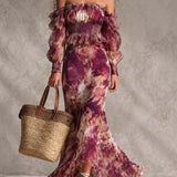 Aurora Vestido Maxi de Gasa Rosa con Hombros Descubiertos Precio rebajado