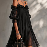Livia | Geplooide Off-Shoulder Jurk met Kantdetails