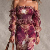 Aurora Vestido Maxi de Gasa Rosa con Hombros Descubiertos Precio rebajado