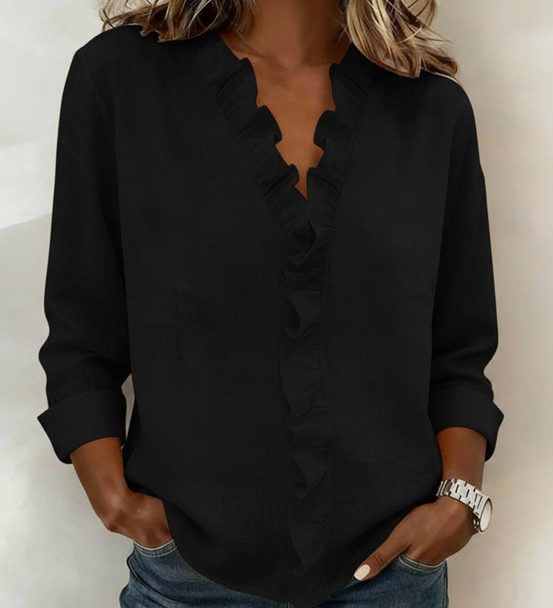 Blouse met V-hals en ruches voor een elegante uitstraling