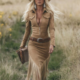 Suède jurk met franjes en westernstijl voor een stoere look