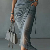 Alicia | Tweedelige blauwe set met cropped top en gedrapeerde maxi-rok