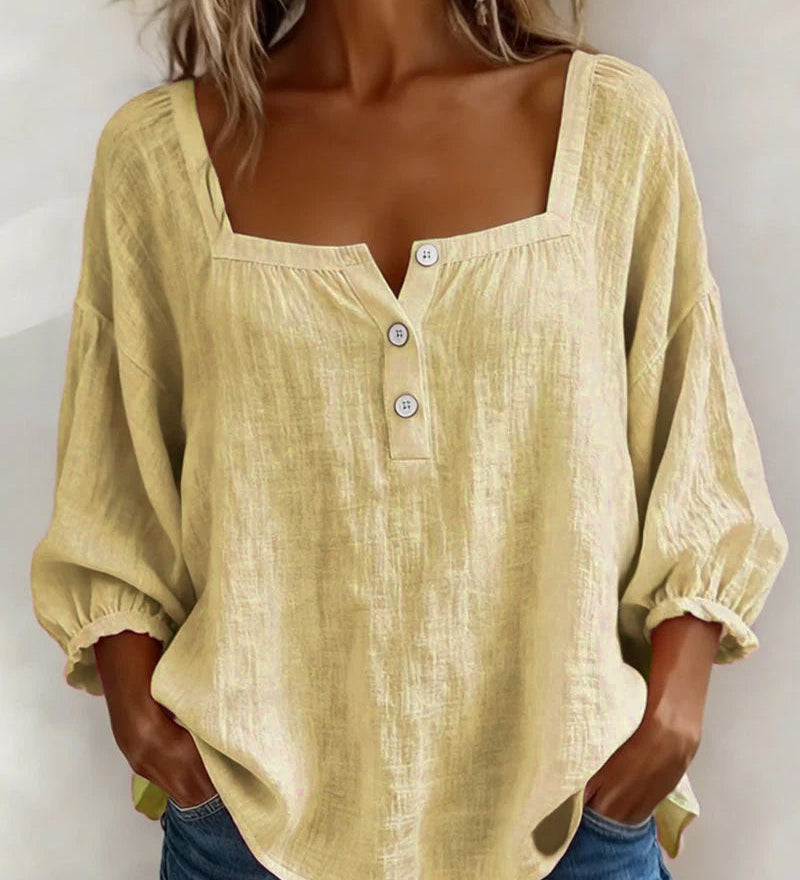 Blouse met vierkante hals en knoopsluiting voor een ontspannen look