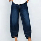Katoenen broek met denim look en relaxte pasvorm