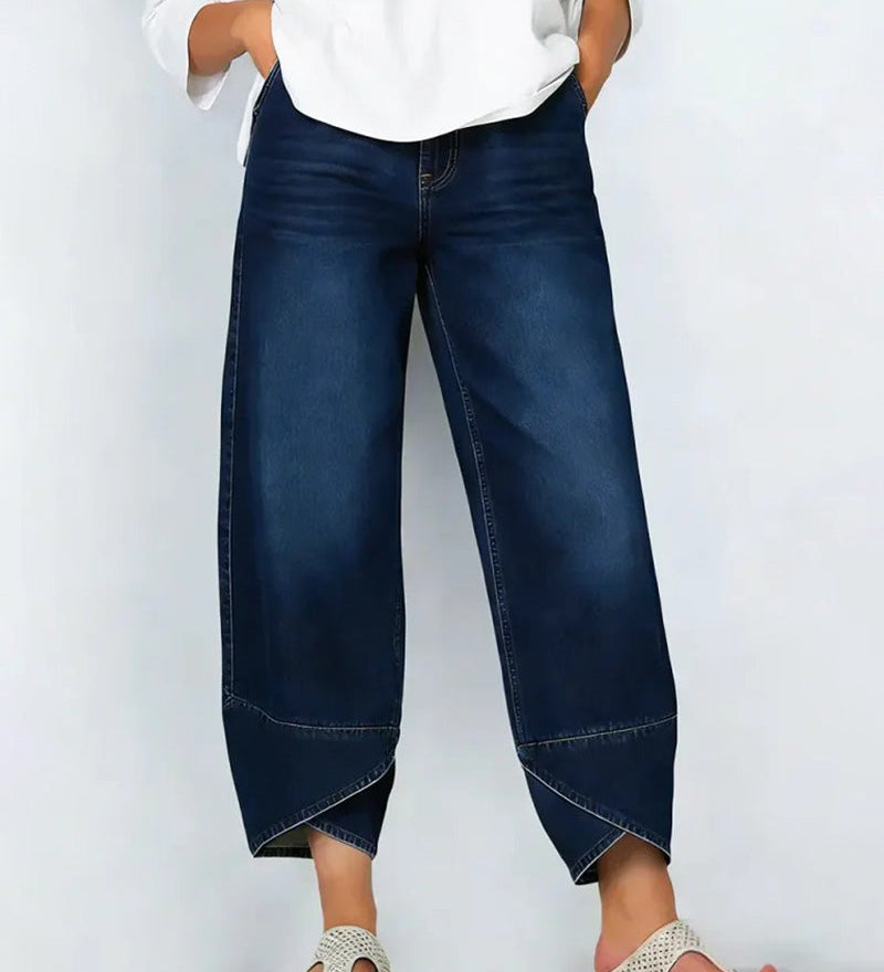 Katoenen broek met denim look en relaxte pasvorm