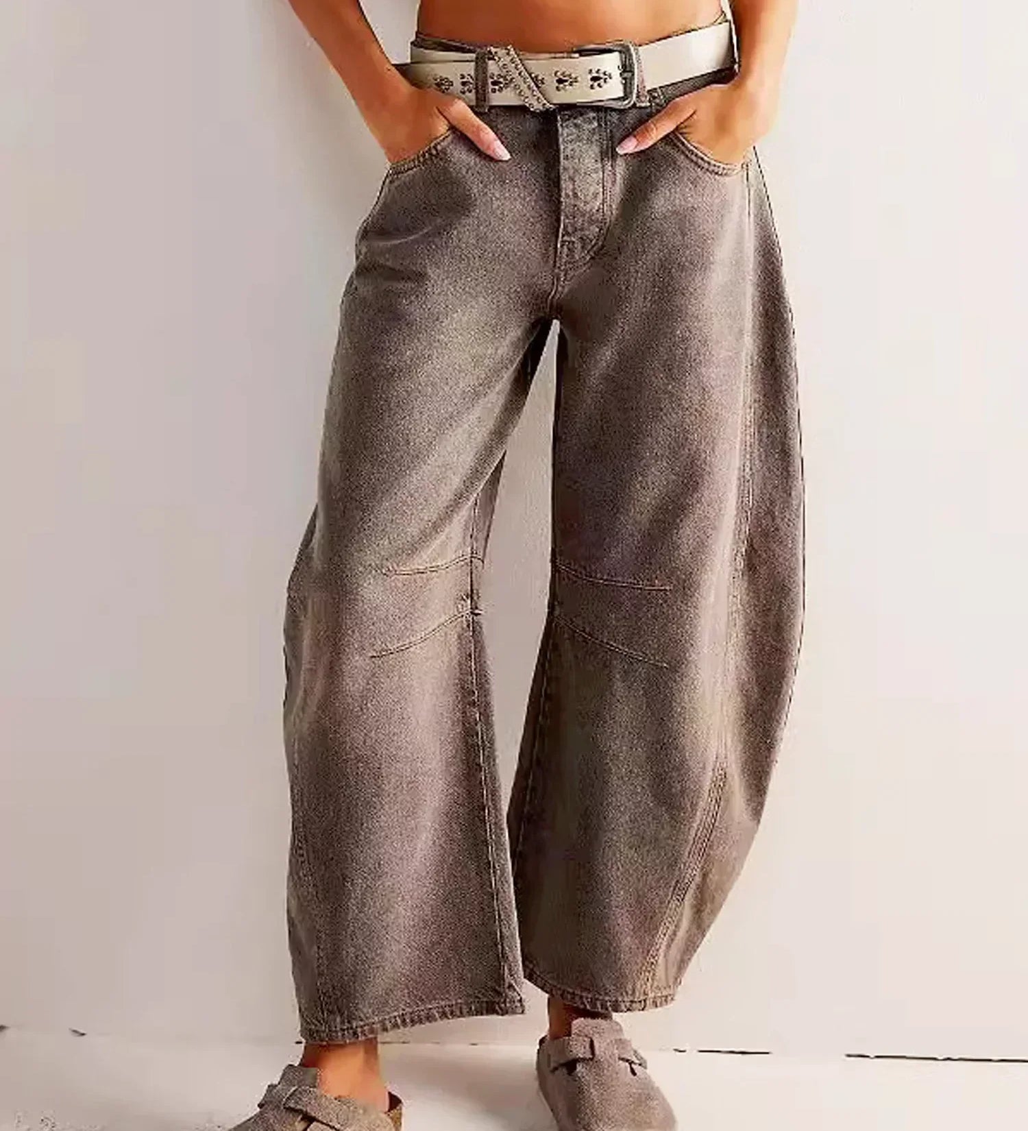 Katoenen barrel jeans met relaxte pasvorm en wide-leg model