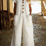 Denim jumpsuit met V-hals en relaxte pasvorm voor casual stijl