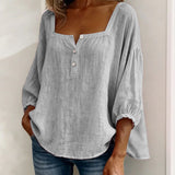 Blouse met vierkante hals en knoopsluiting voor een ontspannen look