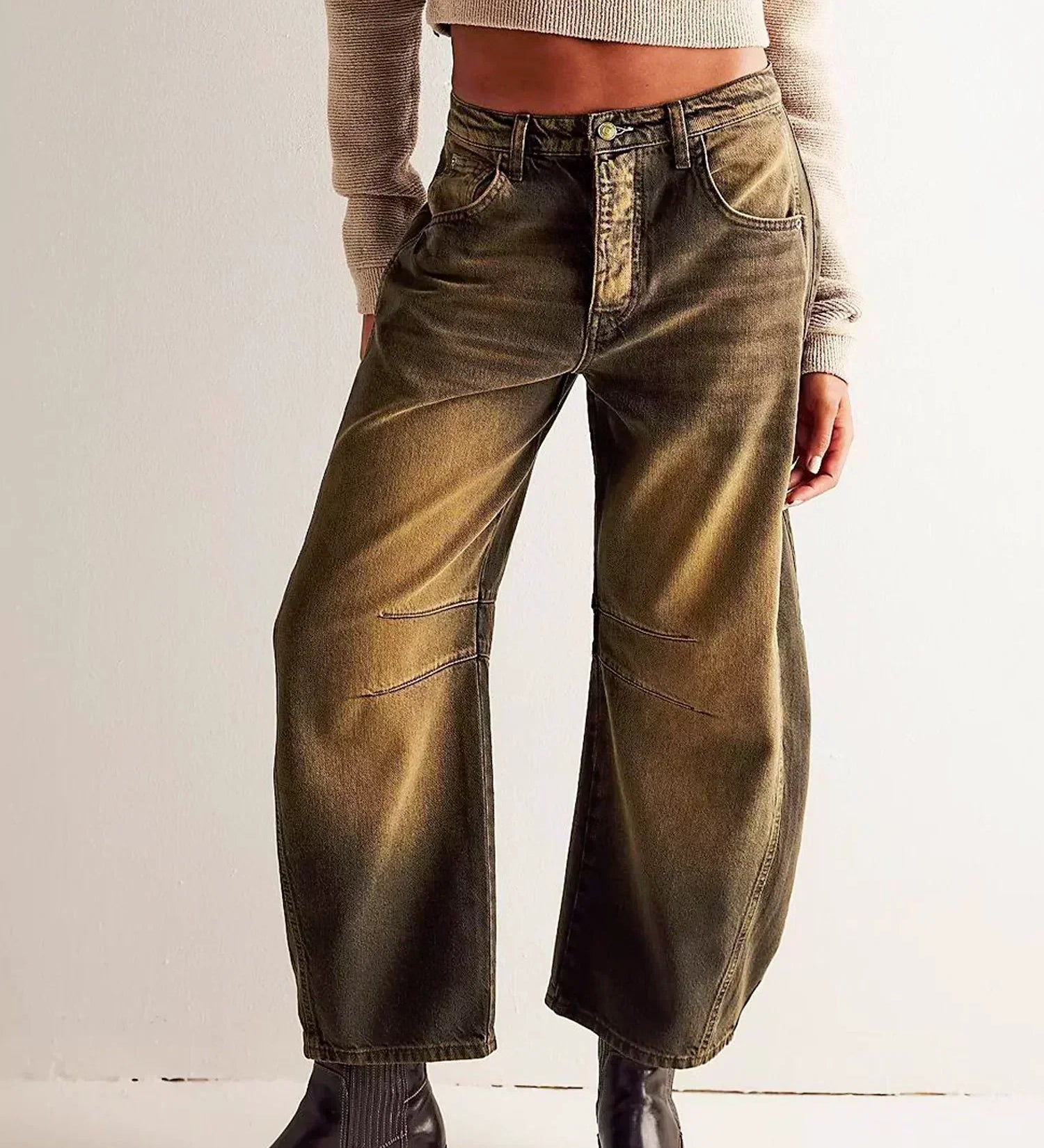 Katoenen barrel jeans met relaxte pasvorm en wide-leg model