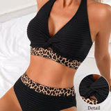 Bikini Geribbeld Leopard Kleurblok