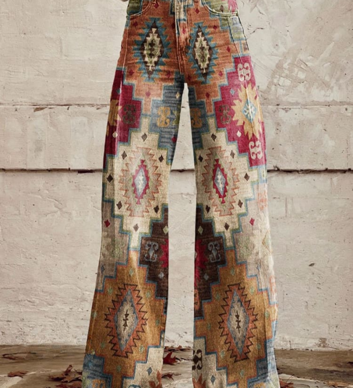 Wijde broek met retro zigzagpatroon en comfortabele pasvorm