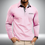 Poloshirt met lange mouwen en geruite accenten in roze