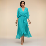 Mila | Elegante chiffon midi jurk met strikceintuur