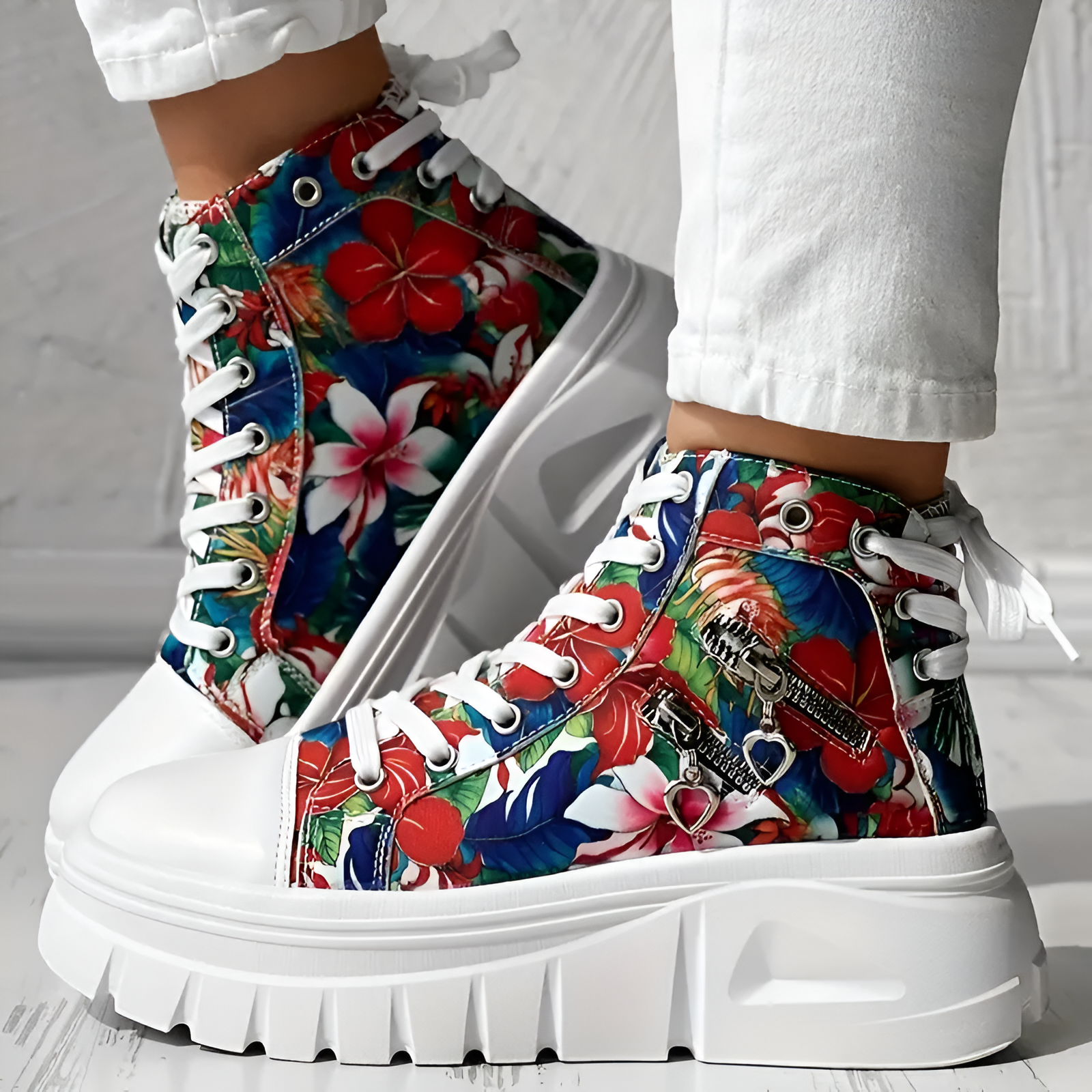 Hoge sneakers met brede teenruimte en voetboogondersteuning