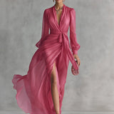 Gloria Vestido Maxi de Gasa con Escote en V