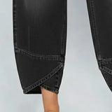 Katoenen broek met denim look en relaxte pasvorm