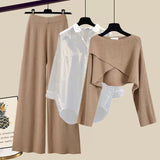 Pauline | Set met wijde pantalon, oversized blouse en cropped sweater