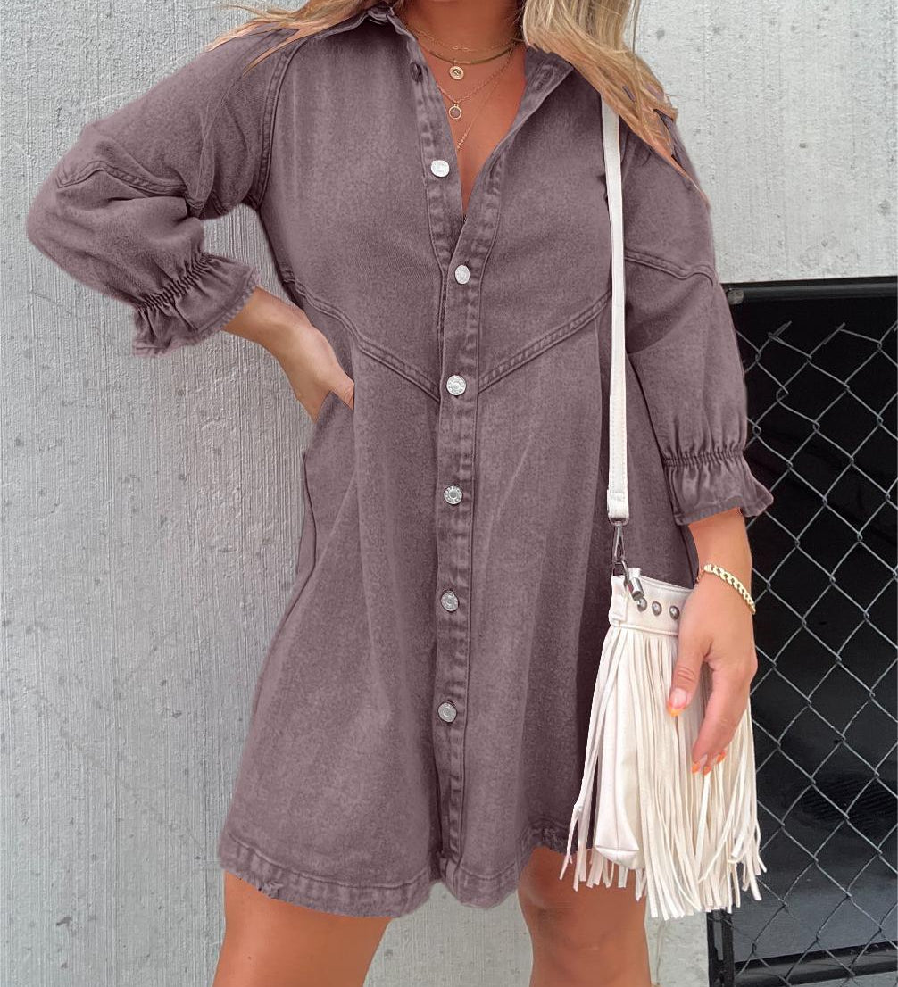 Nyla | Denim jurk met gewassen finish en relaxte pasvorm