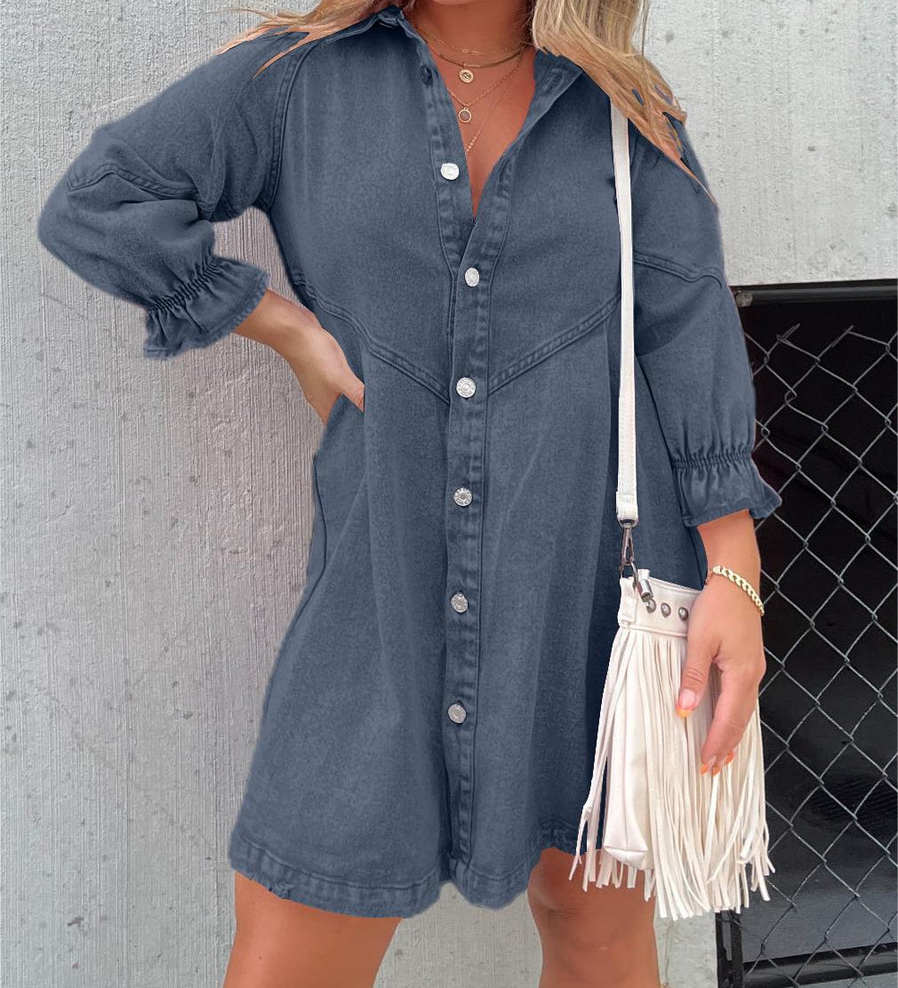 Nyla | Denim jurk met gewassen finish en relaxte pasvorm