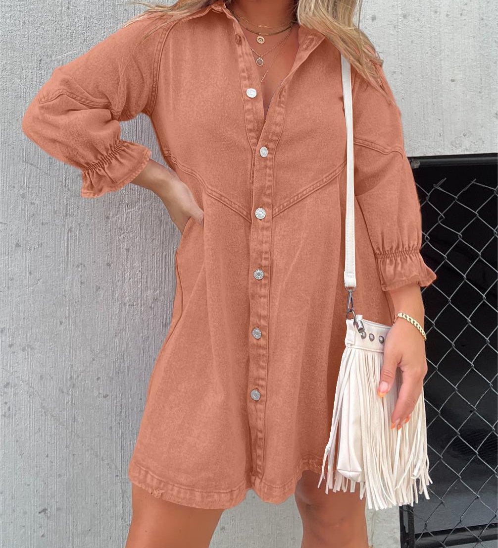 Nyla | Denim jurk met gewassen finish en relaxte pasvorm