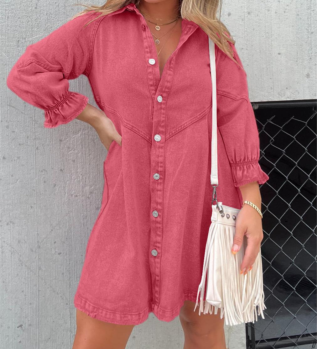 Nyla | Denim jurk met gewassen finish en relaxte pasvorm