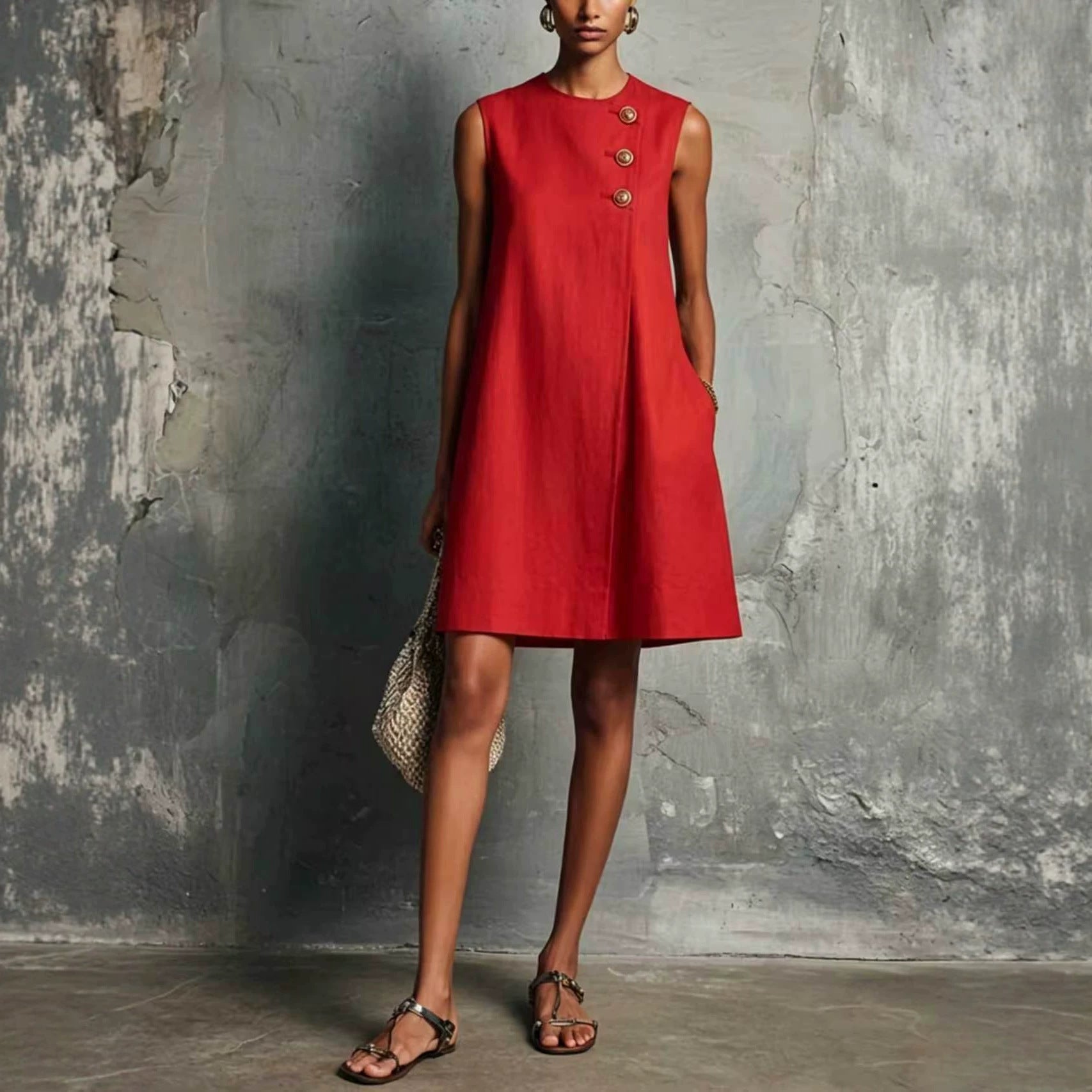 Margot | Elegante Mouwloze Mini-Jurk met Gouden Knopen