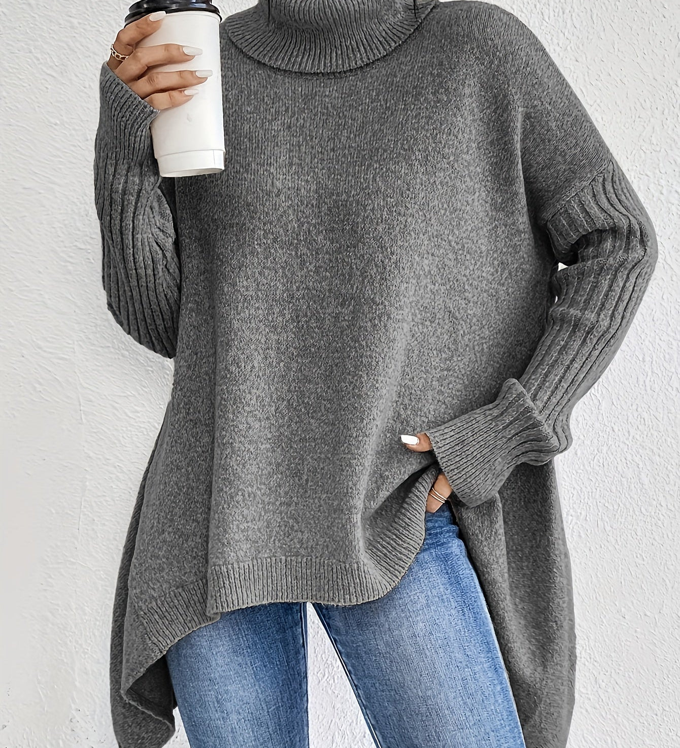 Oversized coltrui met zachte knit en verlengde achterkant
