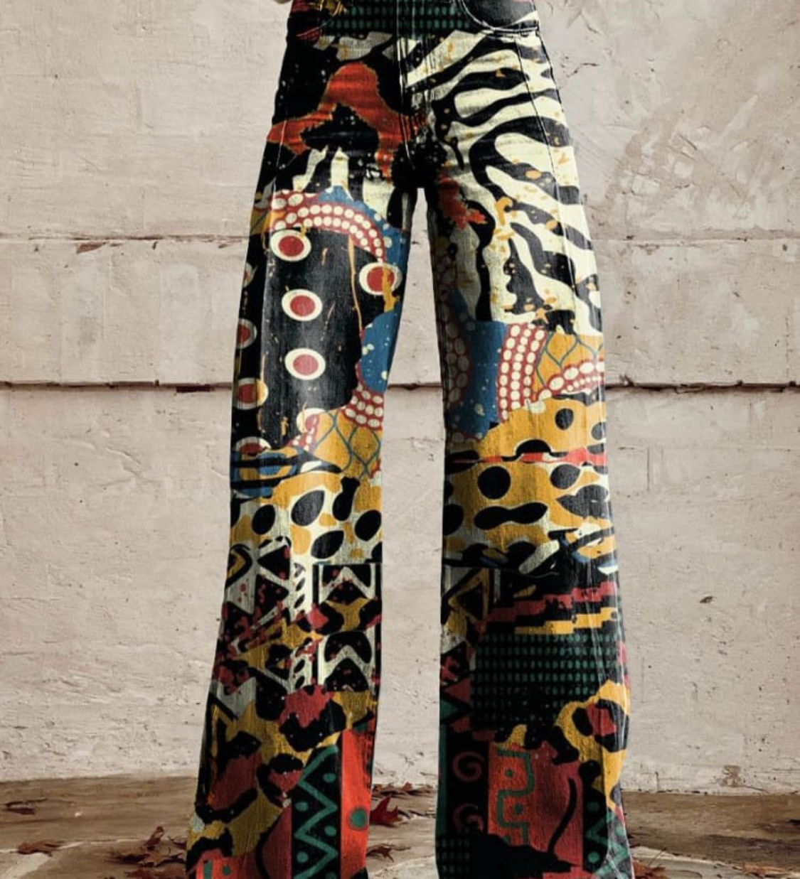 Wijde broek met artistiek patroon en elegante pasvorm