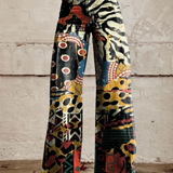 Wijde broek met artistiek patroon en elegante pasvorm