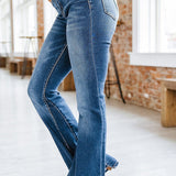 Felicity | Denim flare jeans met hoge taille en retro uitlopende pijpen