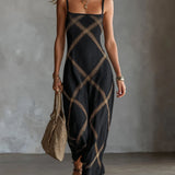 Melisa Vestido Maxi Geométrico con Escote Cuadrado