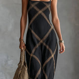 Melisa Vestido Maxi Geométrico con Escote Cuadrado