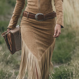 Suède jurk met franjes en westernstijl voor een stoere look