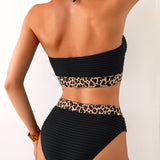 Bikini Geribbeld Leopard Kleurblok