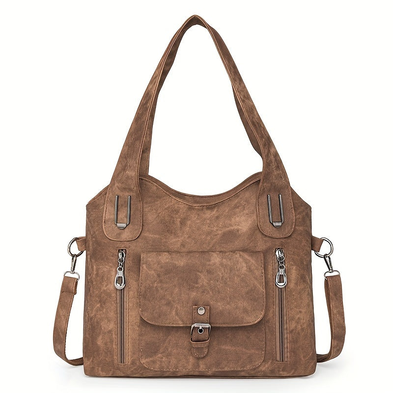 Leren Schoudertas met Vintage Look en Afneembare Band