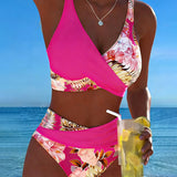 Bikini Contrast Bloemenpatroon Gesplitst
