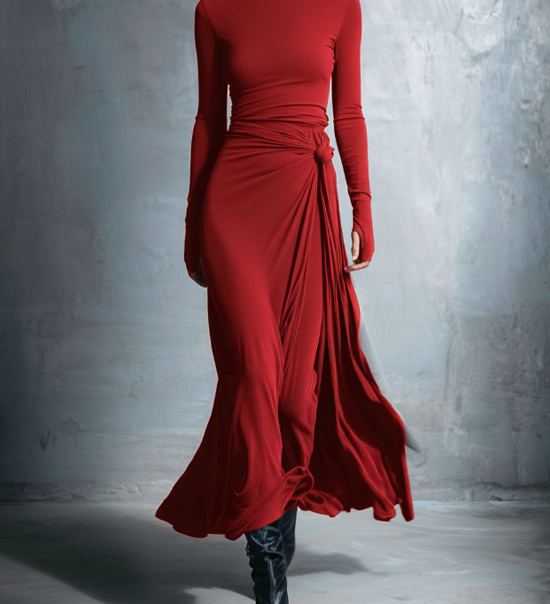 Maxi-jurk met wikkelontwerp en zijden knoop voor elegante look