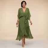 Mila | Elegante chiffon midi jurk met strikceintuur