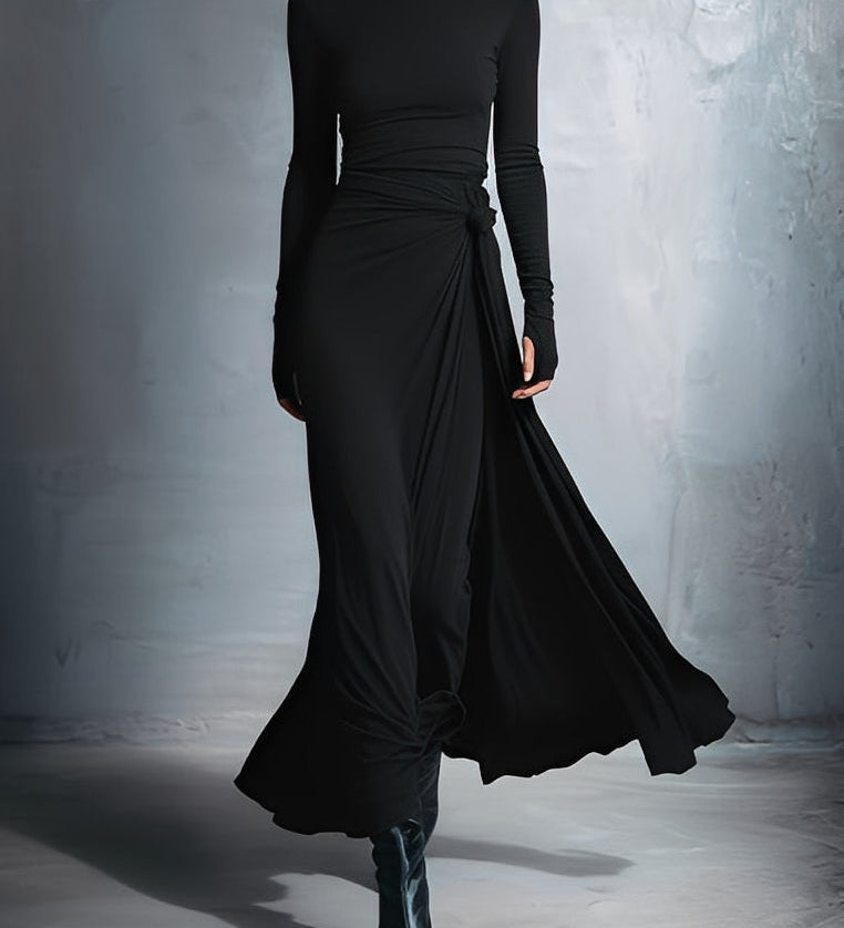 Maxi-jurk met wikkelontwerp en zijden knoop voor elegante look