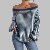 Sweater met off-shoulder halslijn en gestreept design