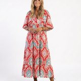 Zaria | Midi-jurk met paisleyprint en V-hals met korte mouwen