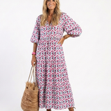 Mireya | Midi-jurk met lange mouwen en geometrische print