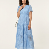 Brielle | Midi-jurk met V-hals en korte mouwen met ruffles
