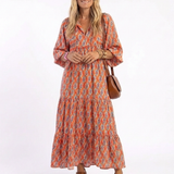 Amara | Midi jurk met V-hals en geometrisch patroon