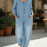 Renske | Denim jumpsuit met lange mouwen en relaxte pasvorm