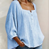 Blouse met vierkante hals en knoopsluiting voor een ontspannen look