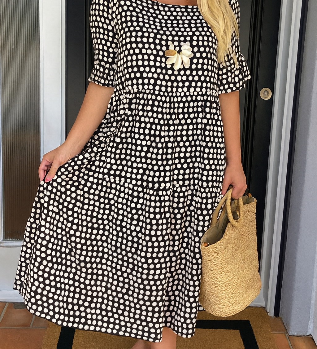 Midi jurk met stippenprint en gelaagde rok