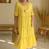 Midi jurk met stippenprint en gelaagde rok