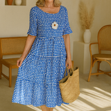 Midi jurk met stippenprint en gelaagde rok